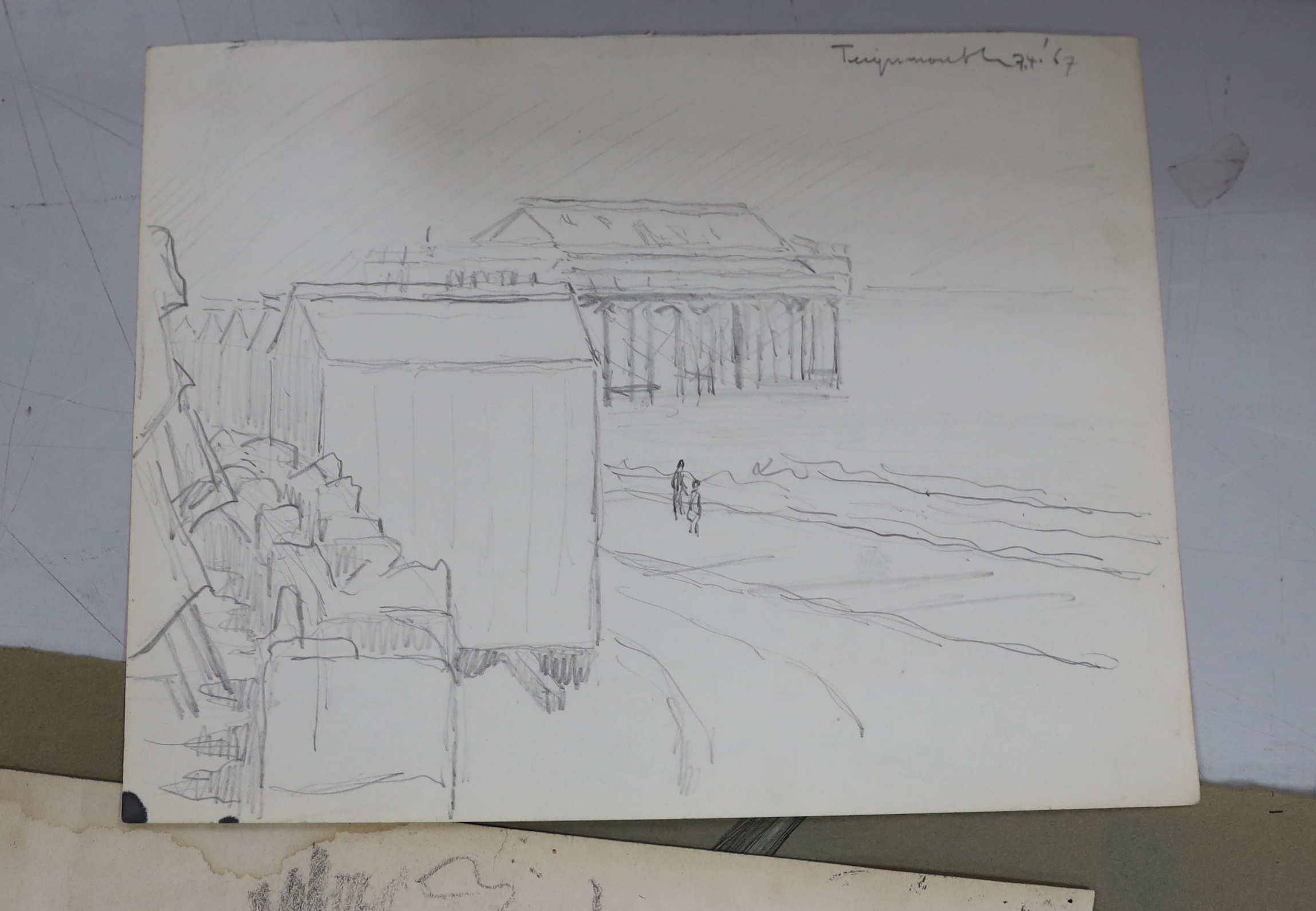 Clifford Hall (1904-1973), a collection of fourteen pencil and ink sketches on paper, figural studies and landscapes, some inscribed and dated, unframed, largest 42 x 31cm